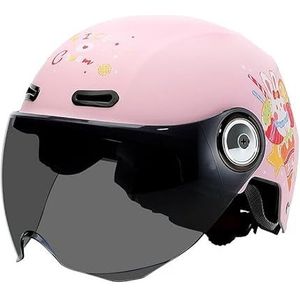 Motorhelm, 3/4 Kindermotorhelm met zonneklep, straatverlichting, bromfiets en ATV-helm for jongens meisjes (5-15 jaar), leeftijd A, 46-55 cm(J)