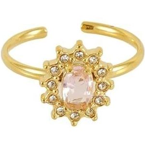 Damesbloemring roestvrij staal liefde vierkant dubbellaags diamant 18K ring live mond verstelbare zirkoonring (Color : Flower [Pink]_Adjustable)