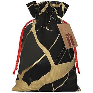 Zwarte marmeren textuur gouden trekkoord kerstcadeau tas-met rustieke aantrekkingskracht, perfect voor al uw geschenkbehoeften