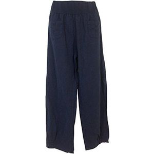 Womens Linnen Broek met elastische tailleband, 2 opgestikte zakken aan de voorkant, Maat S - 5XL. Gemaakt in Italië