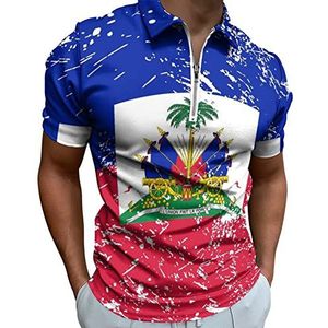 Haïti Retro Vlag Half Zip-up Polo Shirts Voor Mannen Slim Fit Korte Mouw T-shirt Sneldrogende Golf Tops Tees XS