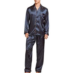 Satijnen pyjama voor heren, nachtkleding, loungewear, Blauw goud, M