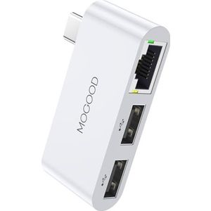 MOGOOD USB C naar Ethernet Adapter Type-C Gigabit Ethernet Adapter 1Gbps 3-in-1 USB naar RJ45 LAN netwerk voor MacBook Pro/Air, iPhone 15 Pro/Max, Dell XPS, Galaxy S8-S23 en meer