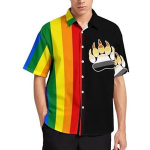Homo LGBT Beer Vlag Zomer Heren Shirts Casual Korte Mouw Button Down Blouse Strand Top met Pocket 3XL