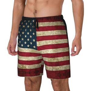 ERSDWRE Amerikaanse Vlag Print Strand Shorts Met Zakken Zwembroek Mannen Zwembroek Broek Badmode Voor Surfen Zwemmen, Zwart, S
