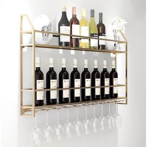 JLVAWIN Opbergrek Wijnrek, Wandmontage wijnrek opbergrek Ijzeren wijnrek display stand, bekerhouder (kleur: goud, maat: 60CM) Planken