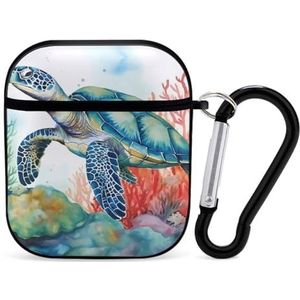 Schildpad Koralen Leuke Case voor AirPods 2&1 Schokbestendige Beschermende Hoofdtelefoon Gevallen Cover Met Sleutelhanger Voor Mannen Vrouwen