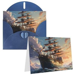 GFLFMXZW Retro Schip Print Lege Wenskaarten Met Blauwe Enveloppen Dank U Kaart Felicitatie Kaart Voor Verjaardagen, Feest, Bruiloften, Xmas