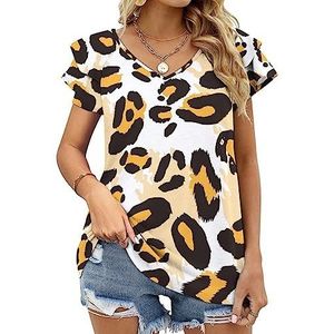 Leopard Skin Casual tuniek tops ruches korte mouwen T-shirts V-hals blouse T-shirt