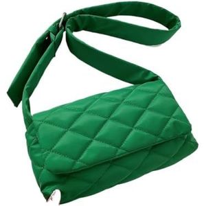 Pluizige draagtas gewatteerde draagtas lichtgewicht winter warm donskatoen gewatteerde geruite schoudertassen dames onderarmtassen gezwollen handtassen (kleur: groen)