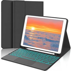 Toetsenbordhoes voor iPad (A16) 11e/10e generatie 2022/2025, 7-Kleuren Achtergrondverlichting, Magnetisch Afneembaar Draadloos Toetsenbord met S-Penhouder,zwart