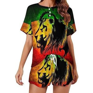 Rasta Lion Fashion 2 stuks dames pyjama sets korte mouw nachtkleding zachte loungewear stijl-11