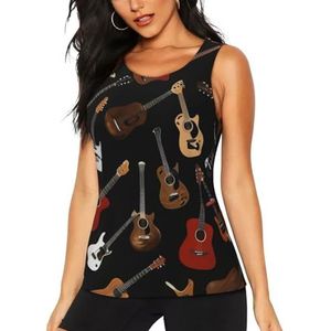 Workout Tank Tops voor Vrouwen Gitaren - Slim Fit Crew Neck Vest Top Sport Running T-Shirt Mouwloze Tank Top Zomer Atletische Yoga Vesten, 3 D, S