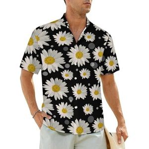 White Daisies Circles herenoverhemden met korte mouwen, strandshirt, Hawaiiaans shirt, casual zomershirt, S