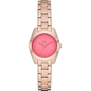 DKNY Nolita Horloge voor dames, Quartz uurwerk met band van roestvrij staal, leer of silicone, Roze goudtint en roze, 26MM