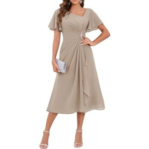 WSEYU Chiffon moeder van de bruid jurken asymmetrische thee lengte moeder van de bruidegom jurken voor bruiloft, Taupe, 32