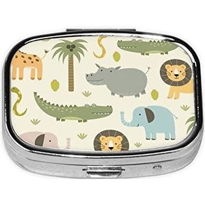 Mini vierkante pillendoos, medicijnorganizer, safaridieren, draagbare EHBO-doos, reispillendoos met 2 vakken, kleine pillendoos voor zak of portemonnee