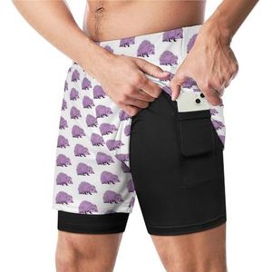 Egel Paarse Grappige Zwembroek met Compressie Liner & Pocket Voor Mannen Board Zwemmen Sport Shorts