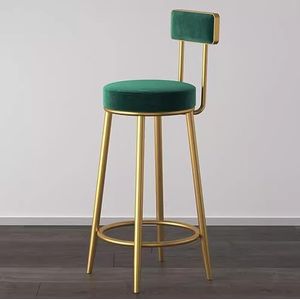 GZDZ Barstoelen Fluwelen barkrukken, barkruk op toonhoogte met rug, ronde tegenkrukken, goudkleurige metalen keukenbarstoelen voor bar, café, café, groen, zithoogte 65 cm