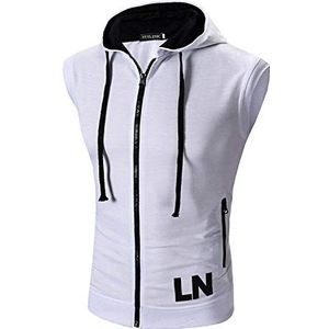 STTLZMC Casual mouwloze hoodie voor heren met ritssluiting en zakken, tanktops, Wit, M
