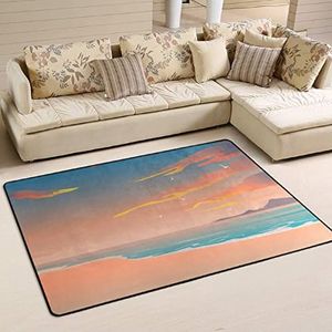 Gebied tapijten 100 x 150 cm, zonsondergang strand zomer vogel vloer tapijt zachte kantoormatten groot flanel mat tapijt, voor kinderkamer, woonkamer
