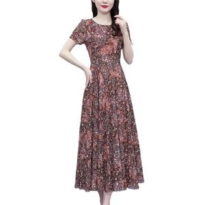 Pegsmio Vrouwen Bloemen Chiffon Korte Mouw Jurk Zomer Elegante Bodycon Prom Lange Jurk Vintage Party Jurken, Rood, XXL