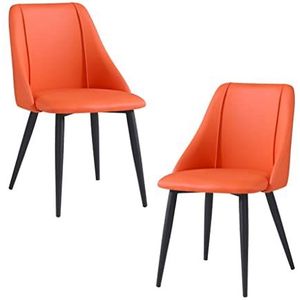 GEIRONV Keuken Dineren Stoelen Set van 2, 42 × 50 × 84 cm Matte lederen gestoffeerde accentstoelen slaapkamer woonkamer zijstoelen Eetstoelen (Color : Orange)
