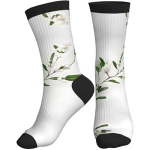 ERSDWRE Witte Wilde Groene Twig Print Crew Sokken,Atletische Sokken Voor Mannen,Womens Gewatteerde Zachte Sok Voor Gym Running Sport, Zwart, One size