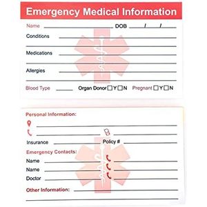 Medische noodkaarten medische waarschuwingskaart ICE 5 Pack