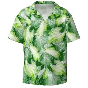 OdDdot Groen Blad Print Heren Button Down Shirt Korte Mouw Casual Shirt voor Mannen Zomer Business Casual Jurk Shirt, Zwart, XL