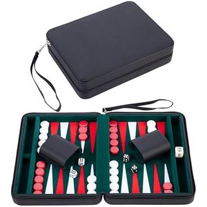 Engelhart – 250502 – Deluxe Reisspel Backgammon 9 Inch – Zwarte Ritssluiting – Vilten Binnenkant – Groen, Rood, Wit