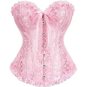 Dames korset top met veters, satijnen baleinen, overbust bustier, vintage bruidslingerie, bodyshaper, onderbust, sexy body(Pink,XXL)
