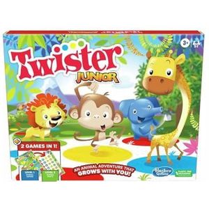Twister Junior Avonturenspel, dier, 2-zijdig tapijt, 2-in-1, partyspel, indoorspel voor 2 tot 4 spelers