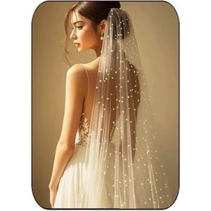 Heread Pearl Bride witte bruidssluier, vingertoppen, kathedraal, bruidssluier, tule, haaraccessoires met kam en snijrand (270 cm lengte)