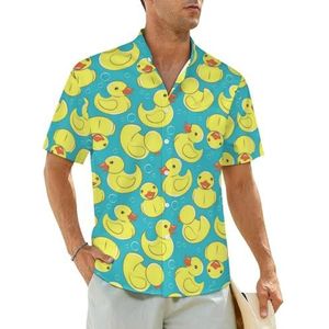Geel Rubber Duck And Bubbles herenoverhemden korte mouwen strandshirt Hawaiiaans shirt casual zomer T-shirt 2XL