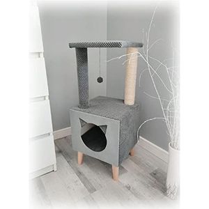 Kattenhuis 35 x 35 cm grijs kattenhok grot voor binnen met krassen bal kattenboom klimboom verstopplaats veiligheid comfort