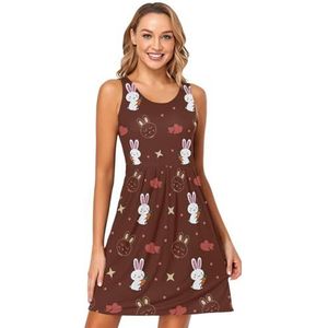 LI ZHI XIN Vrouwen Zomerjurken Ronde Hals Casual A-lijn Mouwloze Vest Jurken met Zakken Dier Konijn Liefde Patroon, Meerkleurig, S