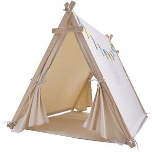 Sunny Sienna Tipi Tent in crème met vlaggen, raam & vloermat | Wigwam Speeltent / Speeltentje van 100% katoen & FSC 100% hout | Kindertent voor Binnen & Buiten 120 cm x 100 cm