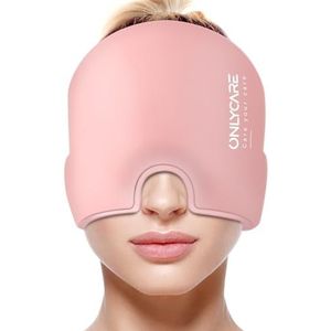 ONLYCARE Migraine masker, migraine, muts, migraine, reliëf, hoed, koelmasker, hoofdpijn, masker, koelkap, migraine, muts, koelpads, gel voor het verlichten van migraine (roze)