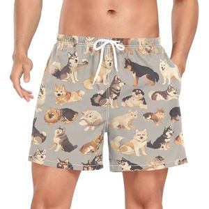 Niigeu Cartoon Retro Hond Huisdieren Mannen Zwembroek Shorts Sneldrogend met Zakken, Leuke mode, L