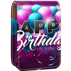 Gepersonaliseerde Lipstick Case Draagbare Make-up Tas Cosmetische Pouch Lippenstift Houder Make-up Organizer Paars en Blauw Verjaardag Ballon, Meerkleurig, 9.5x2x7 cm/3.7x0.8x2.7 in