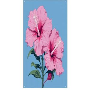 Twee hibiscus bloemen voordeur covers welkom deur banner grote grappige achtergrond banner decoraties voor opknoping binnen en buiten en goede lente geschenken voor vrienden