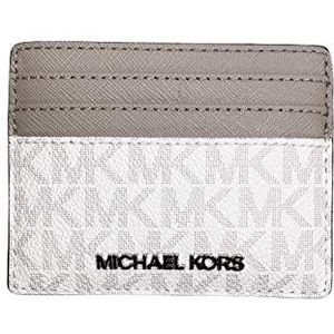 Michael Kors Jet Set Travel Card Holder Wallet Bright White MK Signature Grey