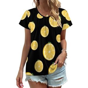 Lemon Fruit Dames V-hals T-shirts Leuke Grafische Korte Mouw Casual Tee Tops L