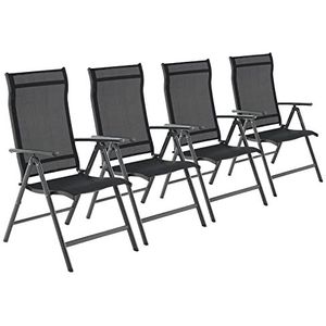 SONGMICS Tuinstoelen, set van 4, klapstoelen, buitenstoelen met robuust aluminium frame, rugleuning in 8 standen verstelbaar, belastbaar tot 120 kg, zwart GCB30BK