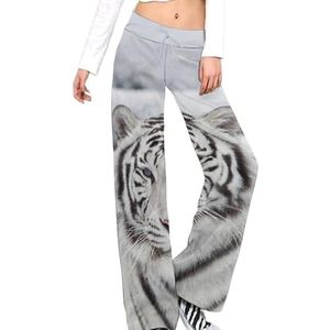 Witte tijger in de sneeuw damesbroek casual broek elastische taille lounge broek lange yogabroek rechte pijpen