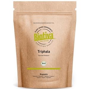 Triphala Bio 180 capsules | 500mg per capsule | 60-daagse dosis | hooggedoseerde biologische Triphala | gebotteld en gecontroleerd in Duitsland | veganistisch | Biotiva