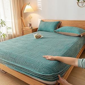XHCTNN Licht en ademend hoeslaken - zachte en comfortabele effen kleuren bedlakens voor slaapkamer hotel gastgezin matras met diepe zakken dubbele kingsize (groen, 150 x 200 cm)