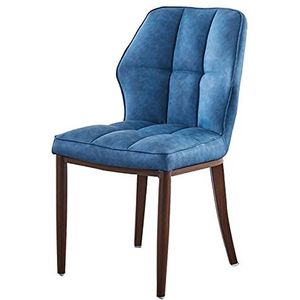 GEIRONV Keuken Eetkamerstoel,Moderne Eenvoud Lounge Stoel Leer Receptie Stoel voor Woonkamer Slaapkamer Rugleuning Stoel 1 Stuk Eetstoelen (Color : Blue, Size : Walnut)