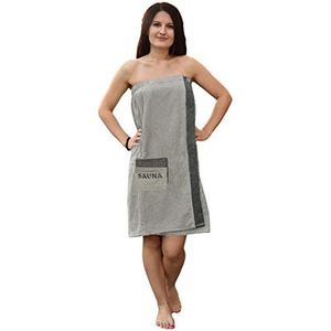 JEMIDI Sauna badstof kilt sarong M-XXL dames of heren antraciet grijs met borduurwerk 100% katoen saunakilt saunahanddoek (dames)